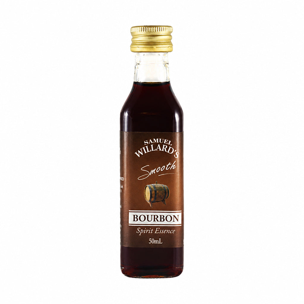 A bottle of SAMUEL WILLARDS SMOOTH BOURBON spirit essence with a label showing the brand and product name.
